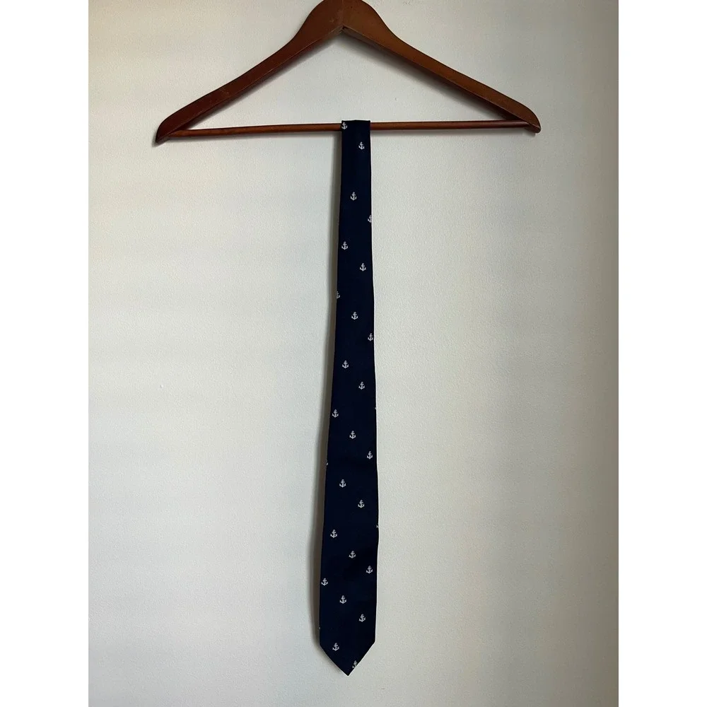 Brooks‎ Brothers Boys Navy Blue Anchor Nautical Silk Twill Necktie Classic Tie